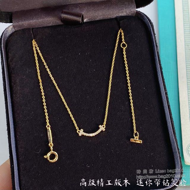 Tiffany純銀飾品 蒂芙尼女士專櫃爆款925雙T迷你帶鑽笑臉項鏈  zgt1685